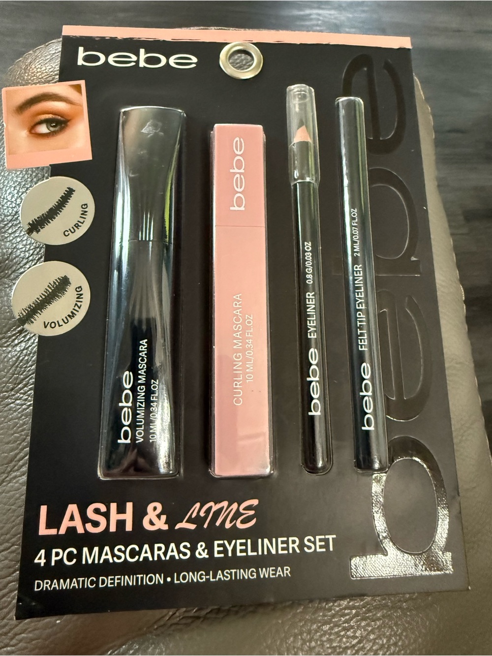 bebe 4-Piece Lash & Line Set — Pink and Black Packaging
